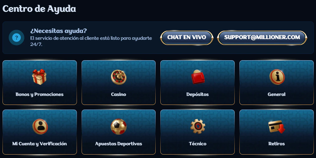 Millioner Casino atención al cliente y chat en vivo